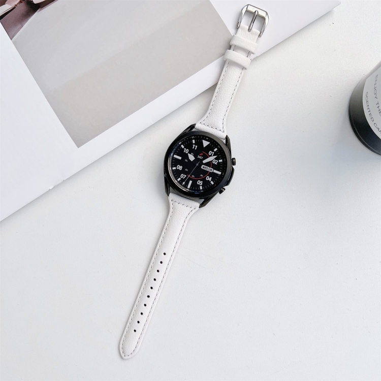 

22mm Sewing Plain Weave Small Waist Leather Replacement Strap Watchband(White)