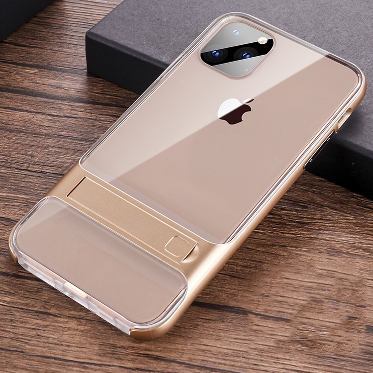 

For iPhone 11 Pro Max Crystal Shockproof TPU + PC Case with Holder(Gold)