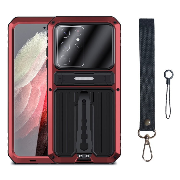 

For Samsung Galaxy S21 Ultra 5G Armor Shockproof Splash-proof Dust-proof Phone Case with Holder(Red)