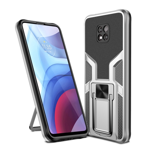 

For Motorola Moto G Power 2021 Armor 2 in 1 PC + TPU Magnetic Shockproof Case with Foldable Holder(Silver)