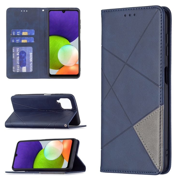 

For Samsung Galaxy A22 4G Rhombus Texture Horizontal Flip Magnetic Leather Phone Case with Holder & Card Slots(Blue)