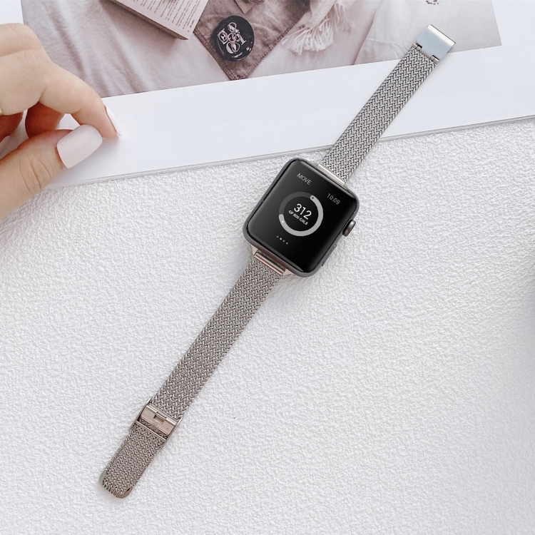 

V-shaped Buckle Small Waist Steel Replacement Strap Watchband For Apple Watch Series 7 41mm / 6&SE&5&4 40mm / 3&2&1 38mm(Silver)