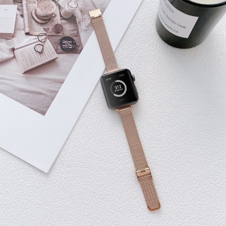 

V-shaped Buckle Small Waist Steel Replacement Strap Watchband For Apple Watch Series 7 45mm / 6&SE&5&4 44mm / 3&2&1 42mm(Rose Gold)