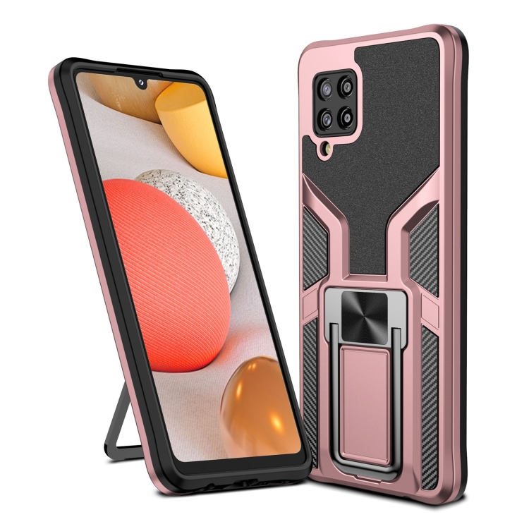 

For Samsung Galaxy A42 5G Armor 2 in 1 Magnetic Shockproof Phone Case with Foldable Holder(Rose Gold)