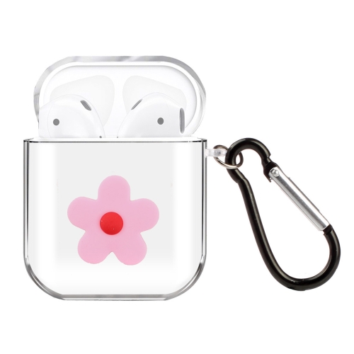 

For AirPods 1 / 2 High Transparent TPU Silicone Patch Earphone Protective Case with Hook(Pink Flower)