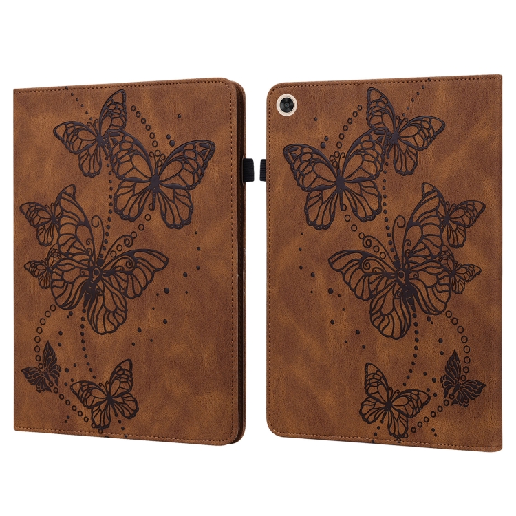 

For Huawei MatePad T10S Embossed Butterfly Pattern Horizontal Flip Leather Tablet Case(Brown)