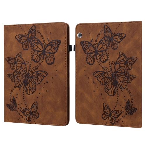 

For Huawei MediaPad T5 10 inch Embossed Butterfly Pattern Horizontal Flip Leather Tablet Case(Brown)
