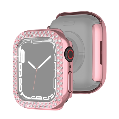 

Electroplating PC Double Rows Diamond Protective Case For Apple Watch Series 7 45mm(Rose Pink)