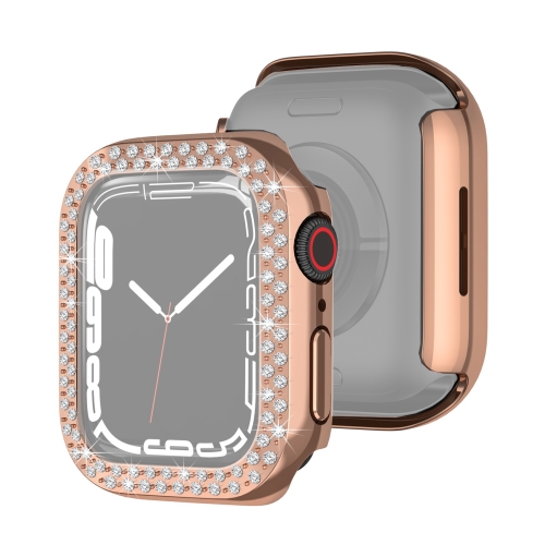 

Electroplating PC Double Rows Diamond Protective Case For Apple Watch Series 7 45mm(Rose Gold)