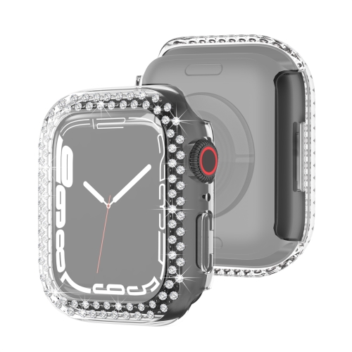 

Electroplating PC Double Rows Diamond Protective Case For Apple Watch Series 7 45mm(Transparent)