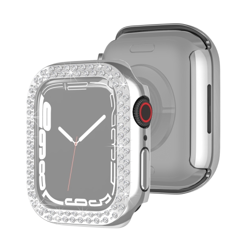 

Electroplating PC Double Rows Diamond Protective Case For Apple Watch Series 7 45mm(Silver)