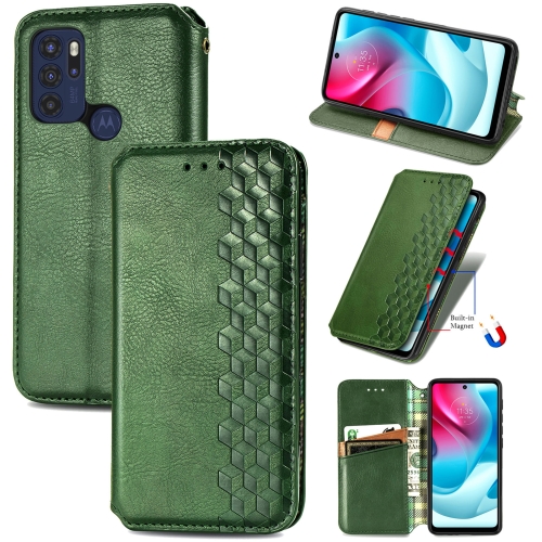 

For Motorola Moto G60S Cubic Grid Pressed Horizontal Flip Magnetic Leather Phone Case with Holder & Card Slots & Wallet(Green)