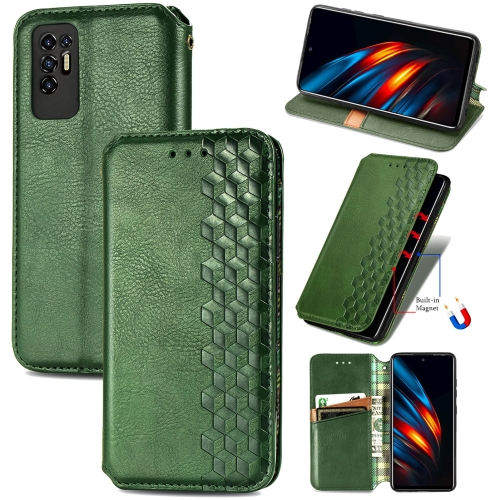 

For Tecno Pova 2 Cubic Grid Pressed Horizontal Flip Magnetic Leather Phone Case with Holder & Card Slots & Wallet(Green)