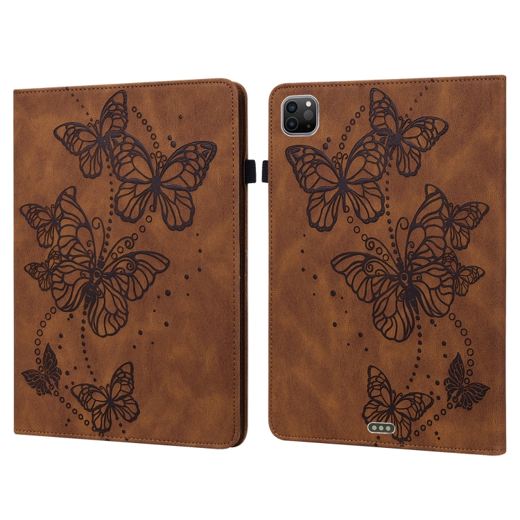 

Embossed Butterfly Pattern Horizontal Flip Leather Tablet Case For iPad Pro 11 2021 / Air 4(Brown)