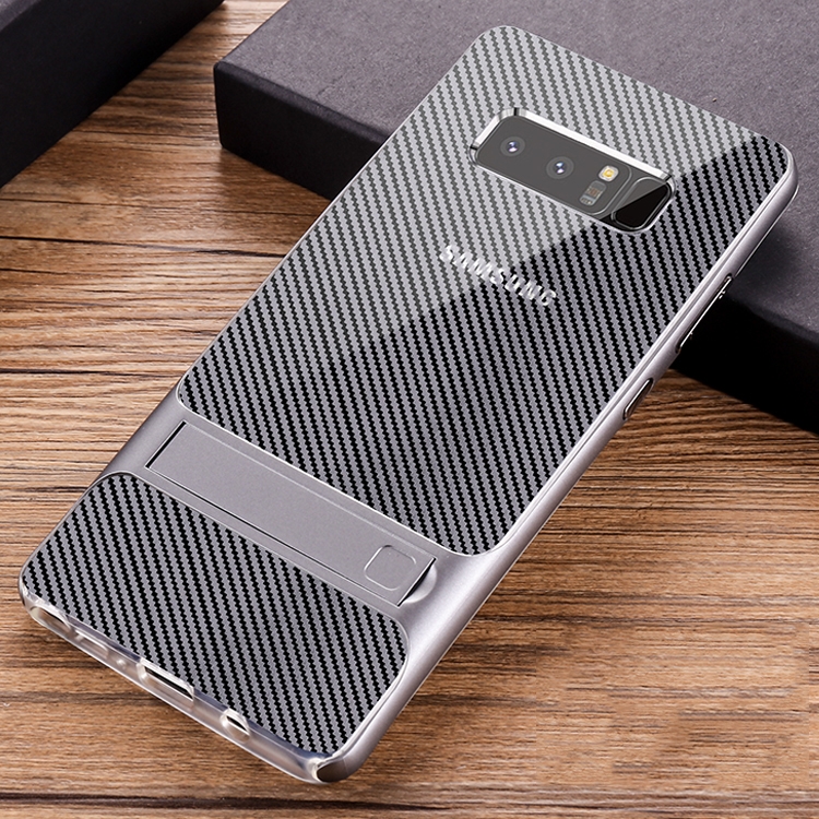 

For Galaxy Note8 Carbon Fibre Texture TPU + PC Case with Holder(Space Gray)