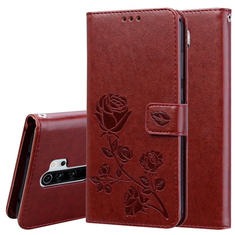 

For Xiaomi Redmi Note 8 Pro Rose Embossed Horizontal Flip PU Leather Case, with Holder & Card Slots & Wallet(Brown)