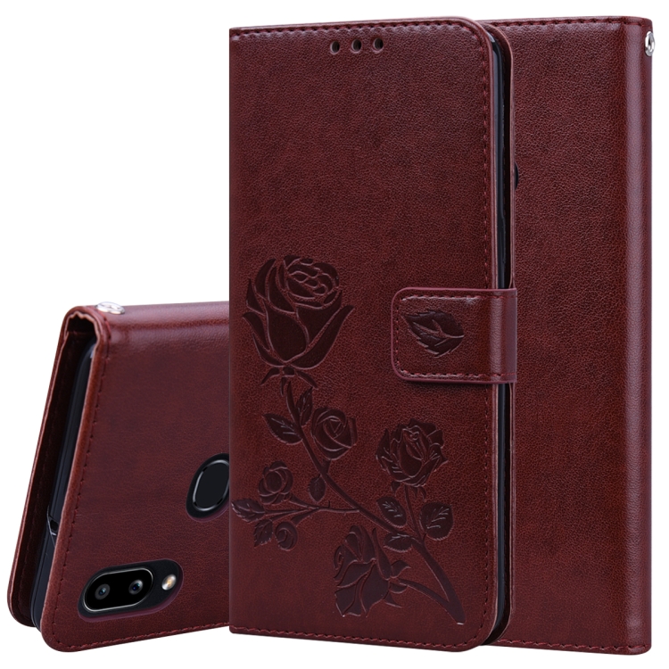 

For Galaxy A10s Rose Embossed Horizontal Flip PU Leather Case, with Holder & Card Slots & Wallet(Brown)