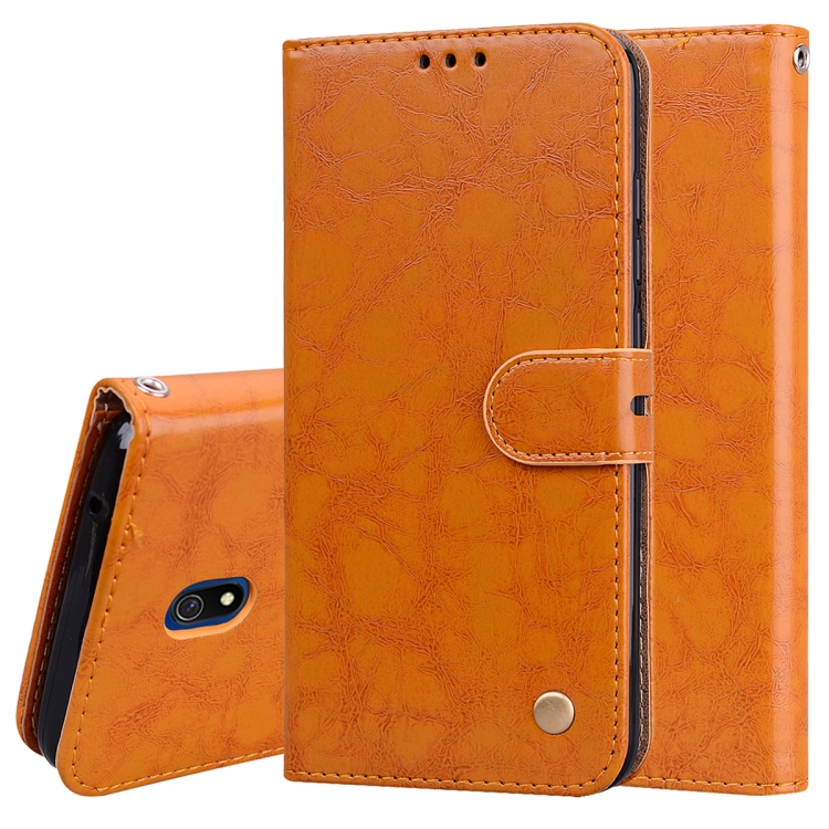 

For Xiaomi Redmi 8A Business Style Oil Wax Texture Horizontal Flip Leather Case, with Holder & Card Slots & Wallet(Yellow)