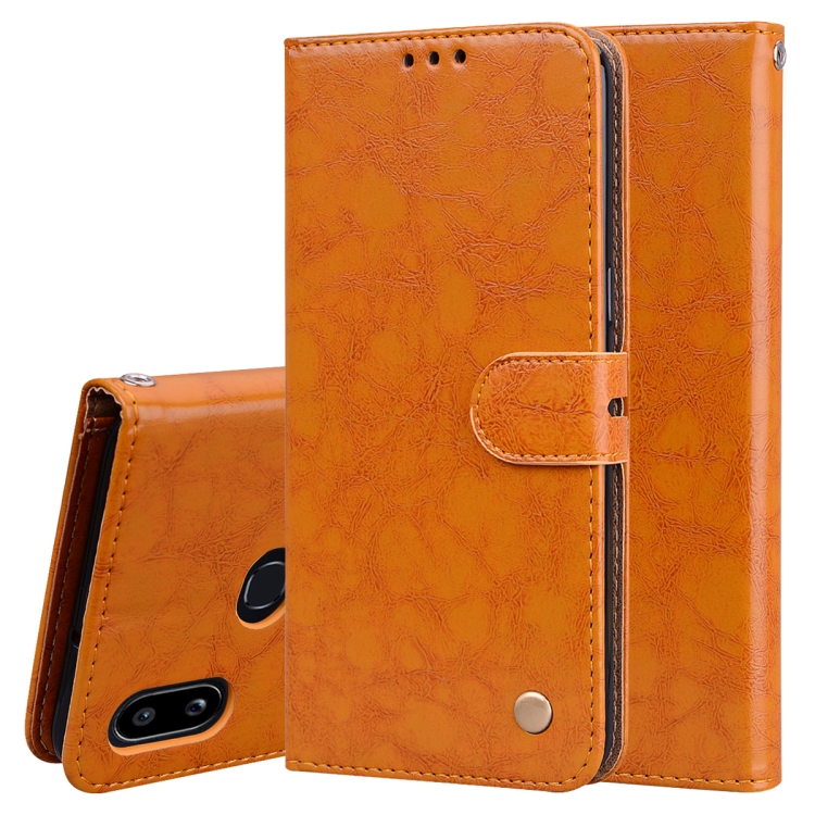 

For Galaxy A10s Business Style Oil Wax Texture Horizontal Flip Leather Case, with Holder & Card Slots & Wallet(Yellow)