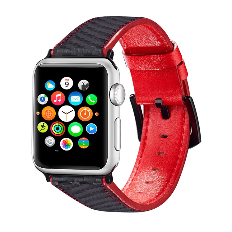 

Carbon Fiber Texture Leather Replacement Strap Watchband For Apple Watch Series 7 41mm / 6&SE&5&4 40mm / 3&2&1 38mm(Red Black)