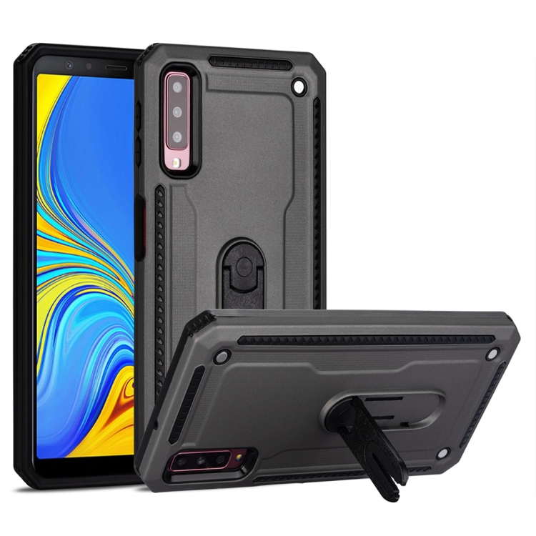 

For Galaxy A7 (2018) Shockproof PC + TPU Protective Case with 360 Degree Rotating Holder(Grey)