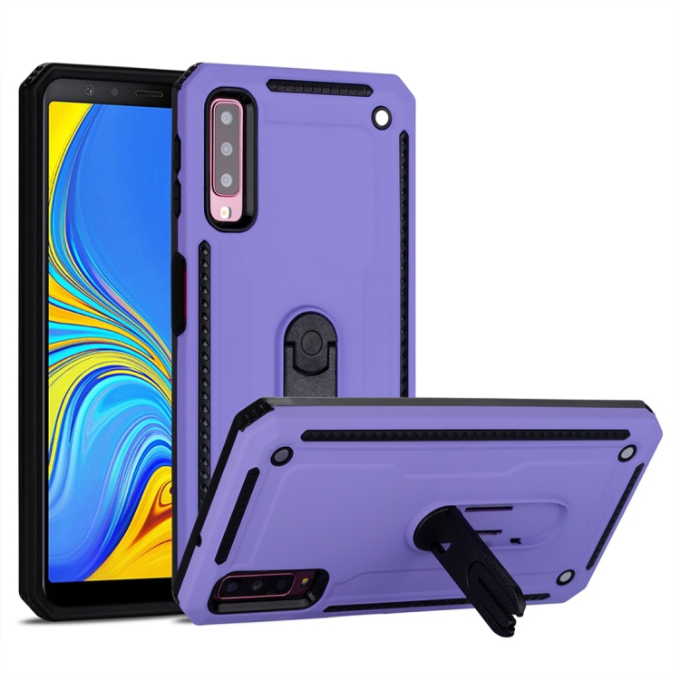 

For Galaxy A7 (2018) Shockproof PC + TPU Protective Case with 360 Degree Rotating Holder(Purple)