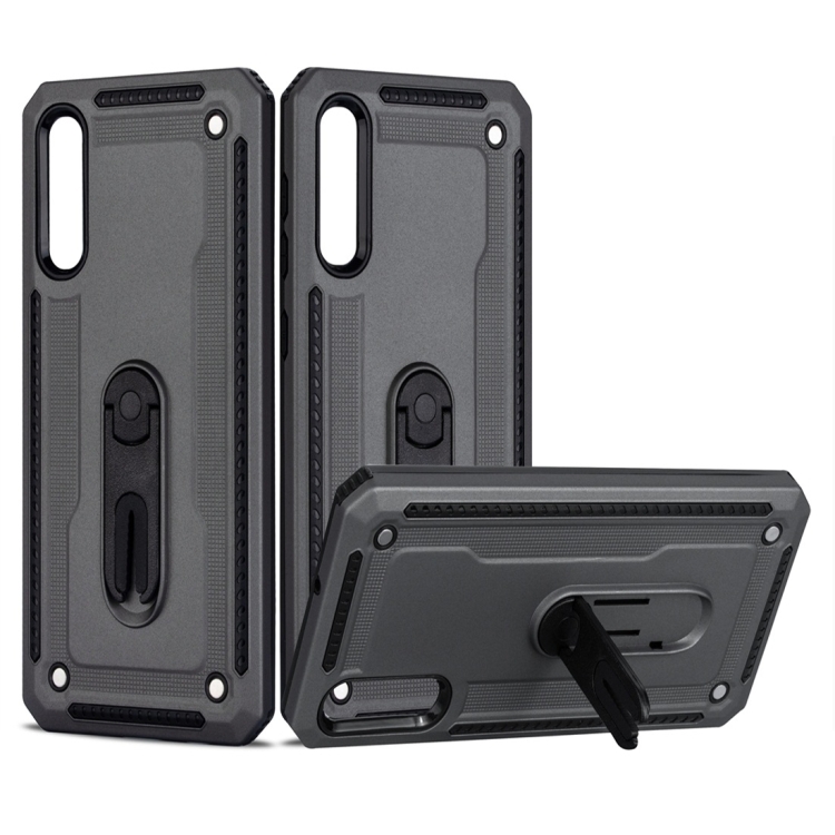 

For Galaxy A50 Shockproof PC + TPU Protective Case with 360 Degree Rotating Holder(Grey)