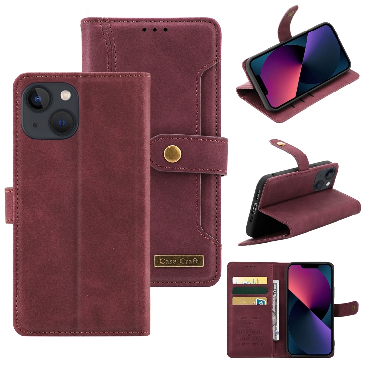 

Copper Buckle Horizontal Flip Leather Phone Case with Holder & Card Slots & Wallet For iPhone 13(Maroon)
