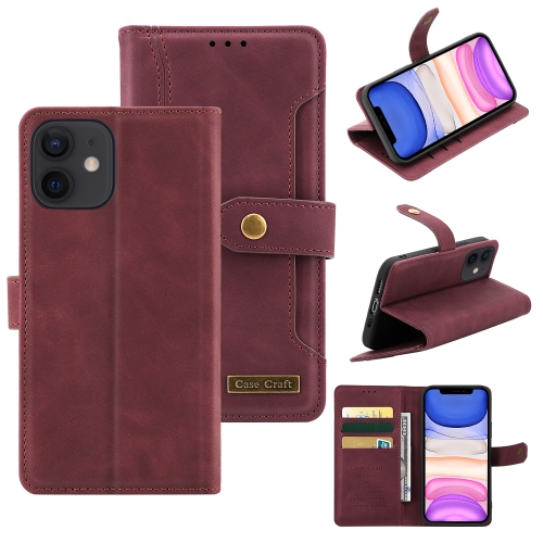 

Copper Buckle Horizontal Flip Leather Phone Case with Holder & Card Slots & Wallet For iPhone 12 mini(Maroon)