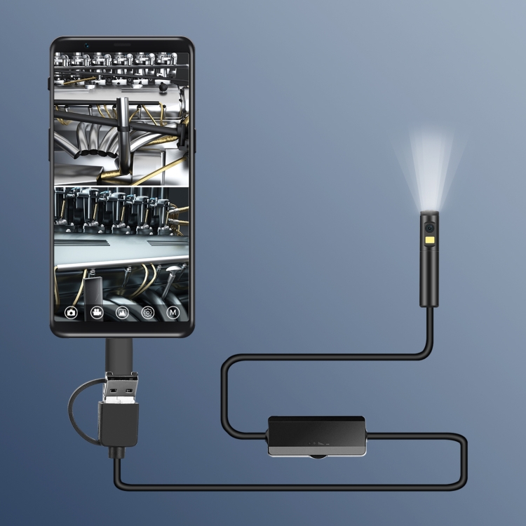 

AN100 3 in 1 IP68 Waterproof USB-C / Type-C + Micro USB + USB Dual Cameras Industrial Didital Endoscope with 9 LEDs, Support Android System, Lens Diameter: 8mm, Length:1m Soft Cable