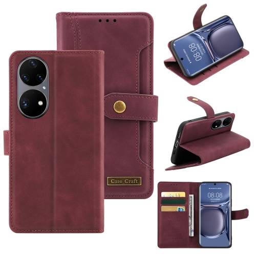

For Huawei P50 Copper Buckle Horizontal Flip Leather Phone Case with Holder & Card Slots & Wallet(Maroon)