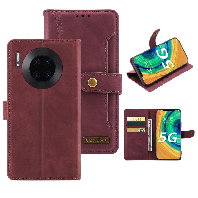 

For Huawei Mate 30 Pro Copper Buckle Horizontal Flip Leather Phone Case with Holder & Card Slots & Wallet(Maroon)