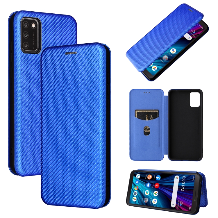 

For TCL A3X Carbon Fiber Texture Magnetic Horizontal Flip Leather Phone Case with Card Slot(Blue)