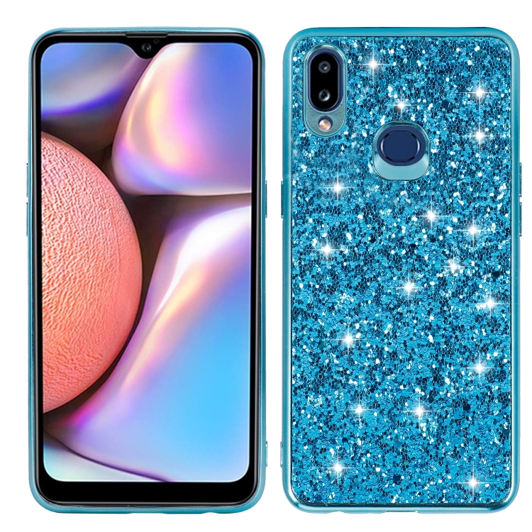 

For Galaxy A10S Glittery Powder Shockproof TPU Case(Blue)