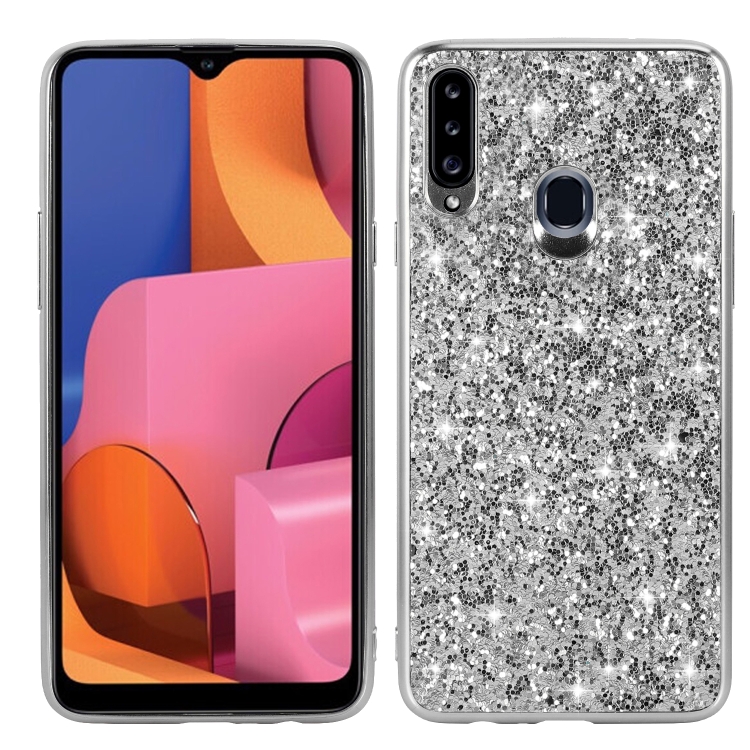 

For Galaxy A20S Glittery Powder Shockproof TPU Case(Silver)