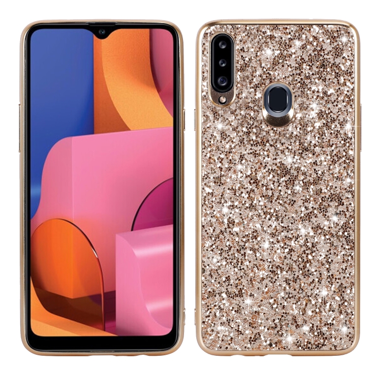 

For Galaxy A20S Glittery Powder Shockproof TPU Case(Gold)