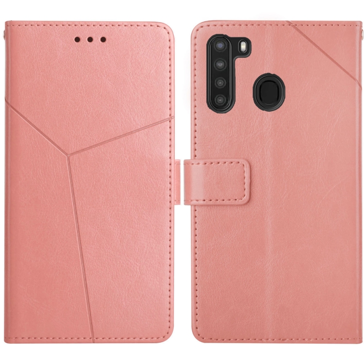 

For Samsung Galaxy A21 Y Stitching Horizontal Flip Leather Case with Holder & Card Slots & Wallet & Photo Frame(Rose Gold)