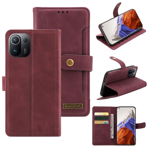 

For Xiaomi Mi 11 Pro Copper Buckle Horizontal Flip Leather Phone Case with Holder & Card Slots & Wallet(Maroon)