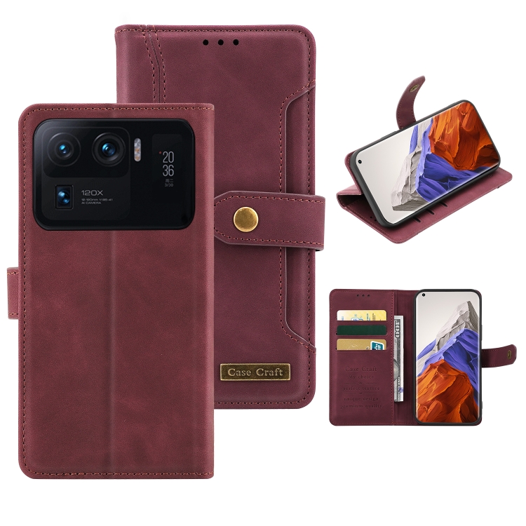 

For Xiaomi Mi 11 Ultra Copper Buckle Horizontal Flip Leather Phone Case with Holder & Card Slots & Wallet(Maroon)