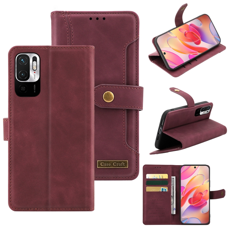 

For Xiaomi Redmi Note 10 5G Copper Buckle Horizontal Flip Leather Phone Case with Holder & Card Slots & Wallet(Maroon)