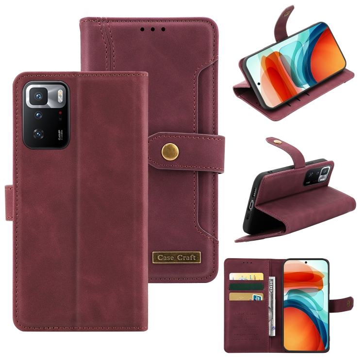 

For Xiaomi Redmi Note 10 Pro (China) Copper Buckle Horizontal Flip Leather Phone Case with Holder & Card Slots & Wallet(Maroon)
