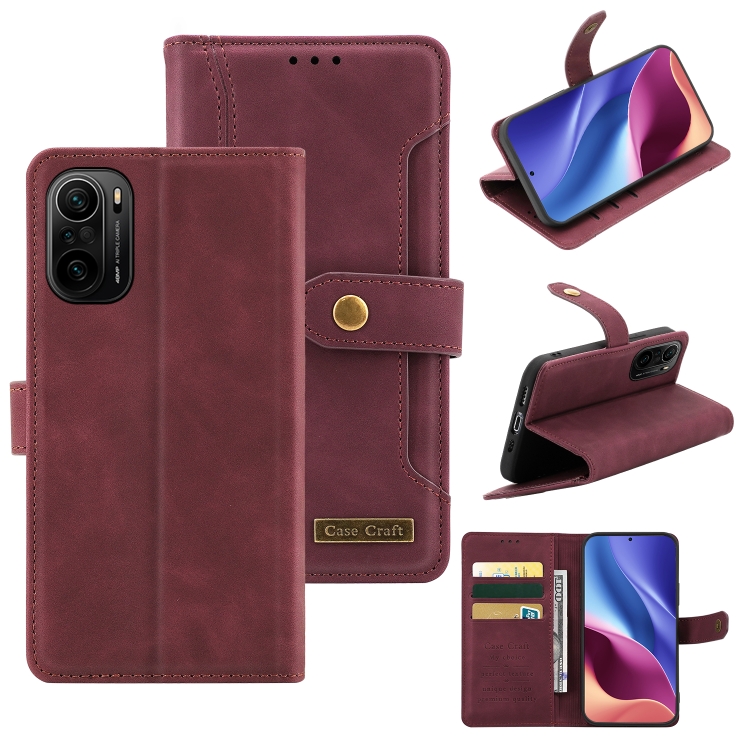 

For Xiaomi Redmi K40 Copper Buckle Horizontal Flip Leather Phone Case with Holder & Card Slots & Wallet(Maroon)