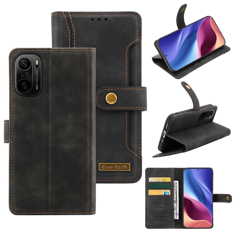 

For Xiaomi Redmi K40 Pro+ Copper Buckle Horizontal Flip Leather Phone Case with Holder & Card Slots & Wallet(Black)