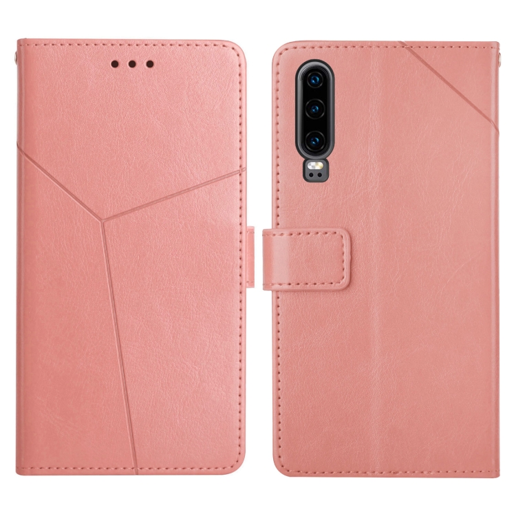 

For Huawei P30 Y Stitching Horizontal Flip Leather Phone Case with Holder & Card Slots & Wallet & Photo Frame(Rose Gold)