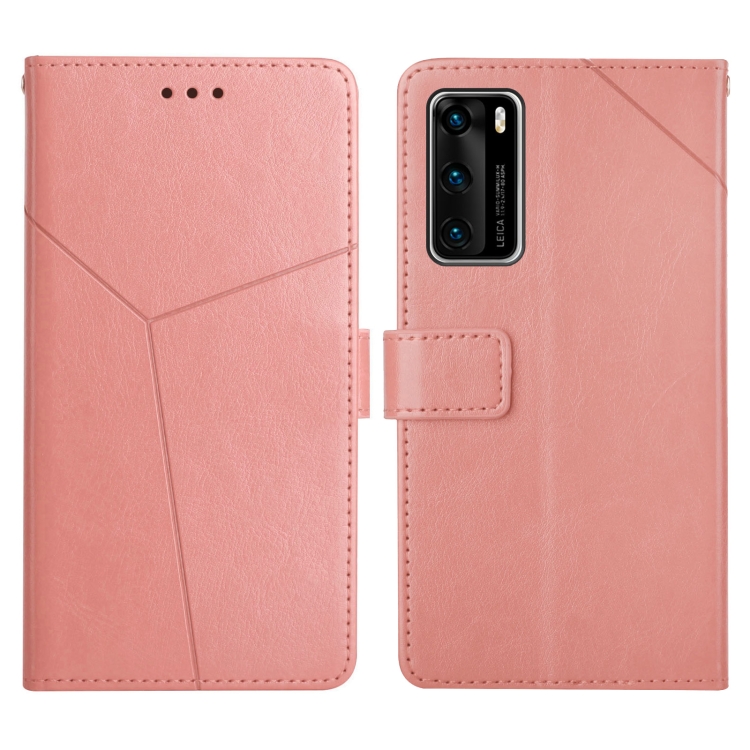 

For Huawei P40 Y Stitching Horizontal Flip Leather Phone Case with Holder & Card Slots & Wallet & Photo Frame(Rose Gold)