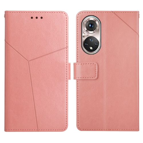 

For Huawei P50 Y Stitching Horizontal Flip Leather Phone Case with Holder & Card Slots & Wallet & Photo Frame(Rose Gold)