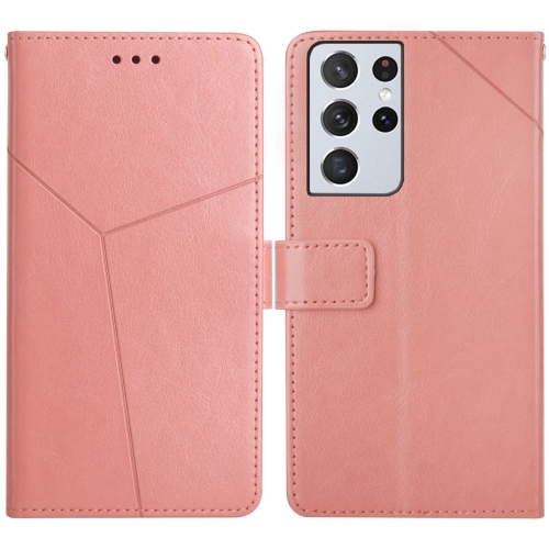 

For Samsung Galaxy S21 Ultra 5G Y Stitching Horizontal Flip Leather Case with Holder & Card Slots & Wallet & Photo Frame(Rose Gold)