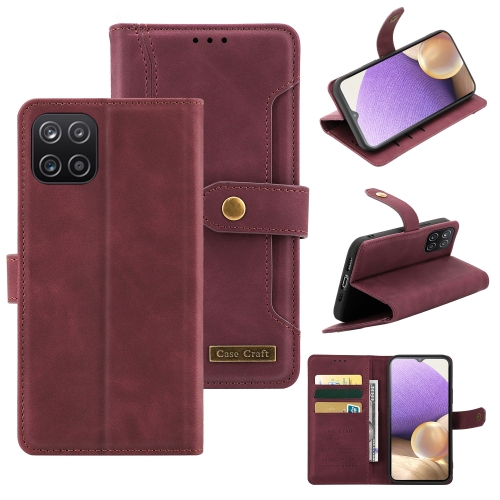 

For Samsung Galaxy A22 Copper Buckle Horizontal Flip Leather Phone Case with Holder & Card Slots & Wallet(Maroon)