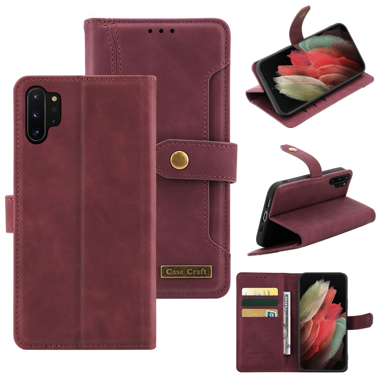

For Samsung Galaxy Note10+ Copper Buckle Horizontal Flip Leather Phone Case with Holder & Card Slots & Wallet(Maroon)