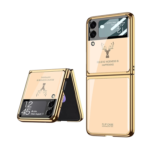 For Samsung Galaxy Z Flip3 5G GKK Elk Electroplating Glass Shell Film Integrated Phone Case(Gold)